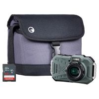 Pentax WG-1000 16MP 4x Zoom Tough Compact Camera - Olive - Camera + Sandisk 64GB SD Card + System Ba