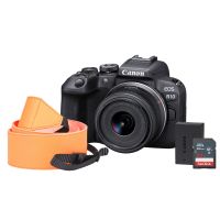 Canon EOS R10 Camera Kit inc RF-S 18-45mm Lens, Sandisk 128GB SD, Neck Strap & Additional LP-E17 Battery - Black