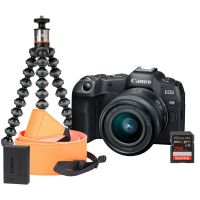 Canon EOS R8 Camera Kit inc RF-S 24-50mm Lens, Sandisk 256GB SD, Neck Strap, Joby Gorillapod 500 & Additional LP-E17 Battery - Black