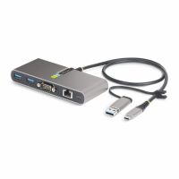 StarTech.com 2-Port USB-C Hub with Ethernet and RS-232, Attached USB-C to USB-A Dongle, 100W PD Pass