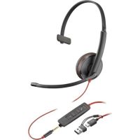 POLY Blackwire 3215 Monaural USB-C Headset +3.5mm Plug +USB-C/A Adapter