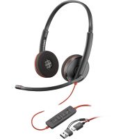 ""HP Poly Blackwire 3220 Stereo USB-C Black Headset +USB-C/A Adapter (Bulk) (209745-104)""