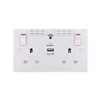 BG Electrical BG 2 Gang Switched Socket Square Edge 13A with Wi-Fi Extender + 1x USB-A 2.1A - White