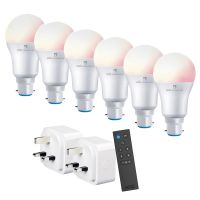 4lite WiZ Connected Smart Lighting Kit including 6x B22 Bayonet Bulbs, 1x Remote Control & 2x 3-Pin 