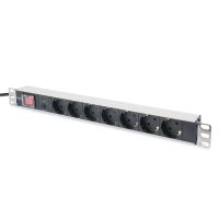 Digitus aluminum outlet strip with overload protection, 7 safety outlets, 2 m supply safety plug