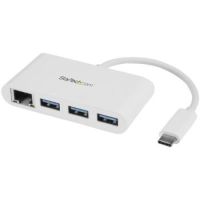 StarTech 3-Port USB-C Hub with Gigabit Ethernet - USB-C to 3x USB-A - USB 3.0 Hub - White