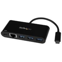 StarTech 3-Port USB-C Hub with Gigabit Ethernet and Power Delivery - USB-C to 3x USB-A - USB 3.0 Hub