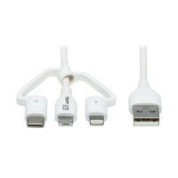 Tripp Lite M101AB-004-LMCW Safe-IT Universal USB-A to Lightning, USB Micro-B and USB-C Sync/Charge Antibacterial Cable (M/3xM), MFi Certified, White, 4 ft. (1.2 m)