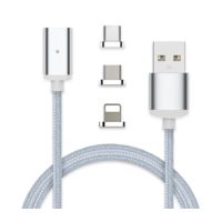 JLC Magnetic 3 in 1 Charging Cable Lightning, Micro USB and Type C 1 Metre - Silver