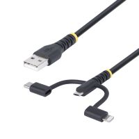 StarTech.com 3.3ft (1m) Rugged USB Multi Charging Cable, USB to Lightning/Micro-USB/Type-C, Apple MF