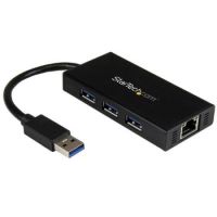 StarTech 3-Port Portable USB 3.0 Hub plus Gigabit Ethernet - Aluminum with Built-in Cable