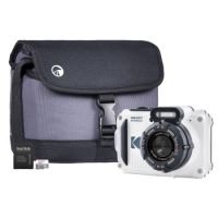 Kodak PIXPRO WPZ2 16MP 4x Zoom Tough Compact Camera - White - Camera + Sandisk 32GB SD Card + System