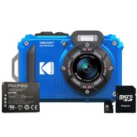 Kodak PIXPRO WPZ2 16MP 4x Zoom Tough Camera Kit inc Additional LB-015 Li-Ion Battery & 16GB MicroSD Card - Blue