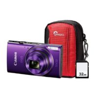 Canon IXUS 285 HS 20.2MP 12x Zoom Compact Camera, 32GB SD Card & Case - Purple