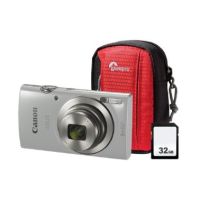 Canon IXUS 185 20MP 8x Zoom Compact Camera, 32GB SD Card & Case - Silver