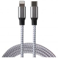 Maplin Lightning Connector to USB-C Braided 20W High Speed Cable - Silver, 1m