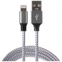 Maplin Lightning Connector to USB-A Cable Braided 1m Fast Charge Silver