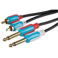 Maplin Twin 1/4" 6.35mm 2 Pole Jack Plug to Twin RCA Phono Cable - Black, 1.5m