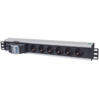 19" 1.5U Rackmount 6-Way Power Strip - German Type", With Double Air Switch,