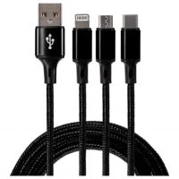 Maplin 3-in-1 USB-A to USB-C / Lightning / MicroUSB Braided Charging Cable - Black, 1.2m