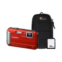 Panasonic Lumix DMC-FT30 16.1MP 4x Zoom Tough Compact Camera, 32GB SD Card & Case - Red