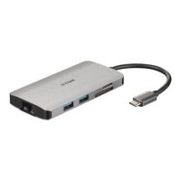 D-Link DUB M810 USB-C 3.0 (Thunderbolt 3) Ausg�nge: HDMI 1.4 / RJ-45 / 3x USB-A 3.0 / USB-C / Cardreader