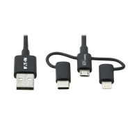 Tripp Lite M101-006-LMC-BK Universal USB-A to Lightning, USB Micro-B and USB-C Sync/Charge Cable (M/3xM), MFi Certified, Black, 6 ft. (1.8 m)