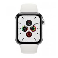 Apple Watch Series 5 GPS + Cellular, 44mm Stainless Steel Case with White Sport Band - S/M & M/L