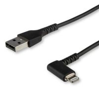 StarTech 2m USB A to - Durable 90 Degree Right Angled Black USB Type A to Lightning Connector Sync & Charger Cord w/Aramid Fiber Apple MFI Certified iPad iPhone 11