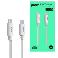 PREVO USB 3.2 100W C to C cable, 20V/5A, 10GB/20GB/s, INJECTION MOULDING +TPE+ C TID certification, White, Superior Design & Perfornance, Retail Box Packaging