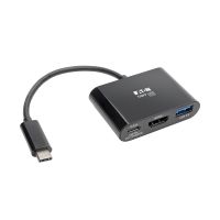 Tripp Lite U444-06N-H4UB-C USB-C to HDMI 4K Adapter with USB 3.x (5Gbps) Hub Port and 60W PD Charging, HDCP, Black