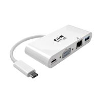 Tripp Lite U444-06N-VGU-C USB-C Multiport Adapter, VGA, USB 3.x (5Gbps) Hub Port, Gigabit Ethernet and 60W PD Charging, White